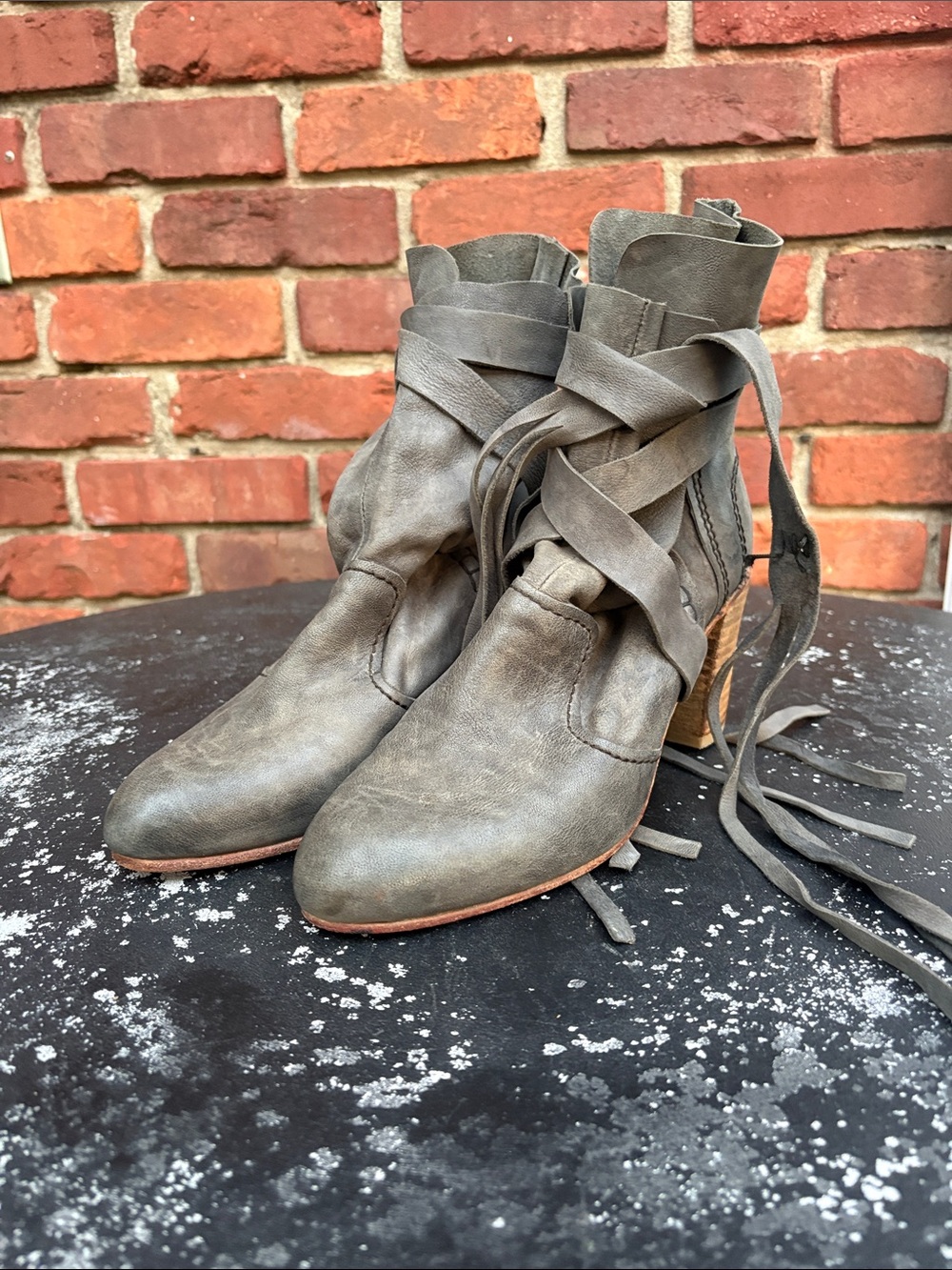 Free People Gray Wrap-Tie Suede Ankle Booties Size 40